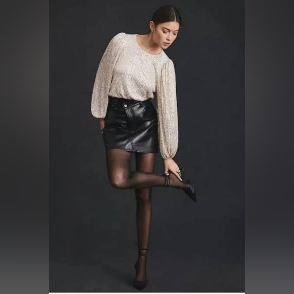 Anthropologie Flat White Long Sleeve Sequin Top Cream XLP - Picture 4 of 8